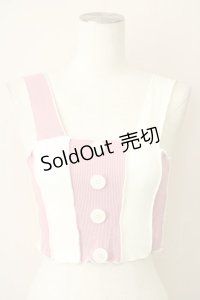lilLilly / リボンストライプカラーニットキャミトップス  ピンクＸ白 T-25-01-12-009-LO-TO-SA-ZI