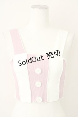 画像1: lilLilly / リボンストライプカラーニットキャミトップス  ピンクＸ白 T-25-01-12-009-LO-TO-SA-ZI