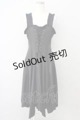 Ozz oneste / フロント編み上げジャンパースカート  黒 T-25-01-15-029-OO-OP-SA-ZI