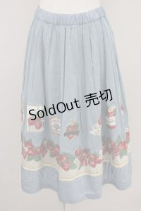 Jane Marple / Strawberry label scarfのデコパージュスカート  ブルーグレイ T-25-01-17-035-JM-SK-HD-ZI