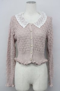 axes femme POETIQUE / レースフリル襟ニットカーディガン M ピンク T-25-01-22-006-AX-TO-SZ-ZT011