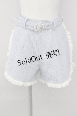 画像1: Swankiss / パールビジューベルトレースショートパンツ  サックスＸ白 T-25-01-24-025-CA-PA-SA-ZT074