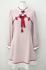 画像1: Amavel / フィット&フレアチャイナワンピース  ピンクＸボルドー T-25-01-24-011-CA-OP-SA-ZH (1)