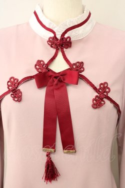 画像3: Amavel / フィット&フレアチャイナワンピース  ピンクXボルドー T-25-01-24-011-CA-OP-SA-ZT330