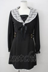 Rojita / 衿レースWベルトワンピース  黒 T-25-01-24-013-LO-OP-SA-ZT330