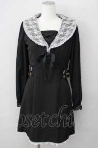 Rojita / 衿レースWベルトワンピース  黒 T-25-01-24-013-LO-OP-SA-ZT330