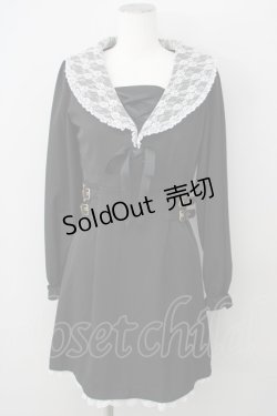 画像1: Rojita / 衿レースWベルトワンピース  黒 T-25-01-24-013-LO-OP-SA-ZT330