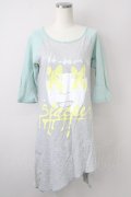 WORLD WIDE LOVE！(Rydia) / プリントラグラン五分袖Tシャツ  グレー×ミント T-25-01-26-004-PU-TS-SA-ZT033