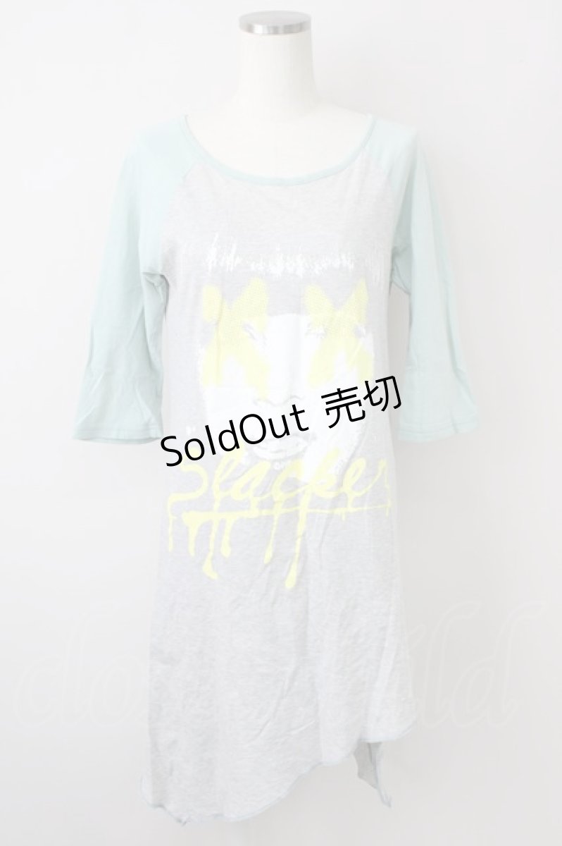 画像1: 【SALE】WORLD WIDE LOVE！(Rydia) / プリントラグラン五分袖Tシャツ  グレー×ミント T-25-01-26-004-PU-TS-SA-ZT033 (1)