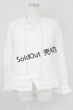 画像1: PINK HOUSE / レースフリルピンタックノーカラーブラウス  アイボリー T-25-01-29-006-LO-BL-SA-ZT312