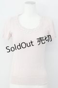 L'EST ROSE / パールデザイン半袖ニットトップス  ピンク T-25-01-31-006-LO-TO-SA-ZT375
