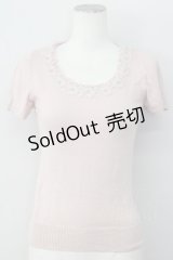 L'EST ROSE / パールデザイン半袖ニットトップス  ピンク T-25-01-31-006-LO-TO-SA-ZT375