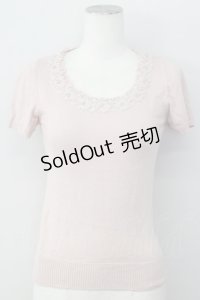 L'EST ROSE / パールデザイン半袖ニットトップス  ピンク T-25-01-31-006-LO-TO-SA-ZT375