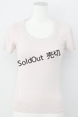 画像1: L'EST ROSE / パールデザイン半袖ニットトップス  ピンク T-25-01-31-006-LO-TO-SA-ZT375