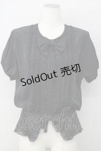 INGEBORG / レース&ピンタック半袖ブラウス  ブラック T-25-01-31-008-LO-BL-SA-ZT375