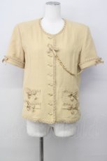 画像1: 【SALE】INGEBORG / チェーン付き半袖ノーカーラージャケット  ベージュ T-25-01-31-014-LO-JA-SA-ZT374 (1)