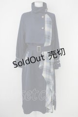 axes femme POETIQUE / COATバイカラーアシメロングコート M 紺 T-25-02-01-017-AX-OP-SZ-ZT-C032