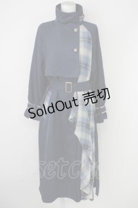 axes femme POETIQUE / COATバイカラーアシメロングコート M 紺 T-25-02-01-017-AX-OP-SZ-ZT-C032