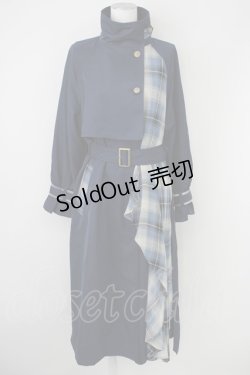 画像1: axes femme POETIQUE / COATバイカラーアシメロングコート M 紺 T-25-02-01-017-AX-OP-SZ-ZT-C032