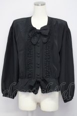 画像1: 【SALE】PINK HOUSE / ノーカラーフリルピンタック長袖ブラウス  ブラック T-25-02-06-024-LO-BL-SA-ZT443 (1)