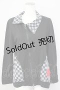 ALGONQUINS / 髑髏pt&チェッカー柄ハイネックZIPトップス  ブラック T-25-02-09-033-AL-TO-SA-ZI