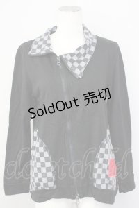 ALGONQUINS / 髑髏pt&チェッカー柄ハイネックZIPトップス  ブラック T-25-02-09-033-AL-TO-SA-ZI