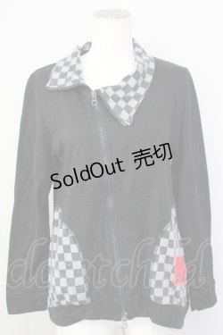 画像1: ALGONQUINS / 髑髏pt&チェッカー柄ハイネックZIPトップス  ブラック T-25-02-09-033-AL-TO-SA-ZI