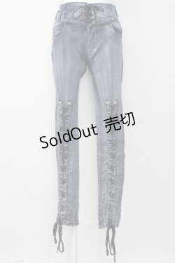 画像1: LISTEN FLAVOR / レースアップスキニーパンツ  ブルーデニム T-25-02-09-056-PU-PA-SA-ZI