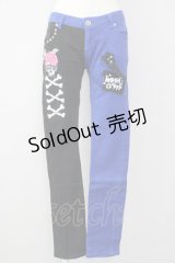 LISTEN FLAVOR / MOSHPIT 2TONE切替スキニーパンツ  ブルー×ブラック T-25-02-09-057-PU-PA-SA-ZI