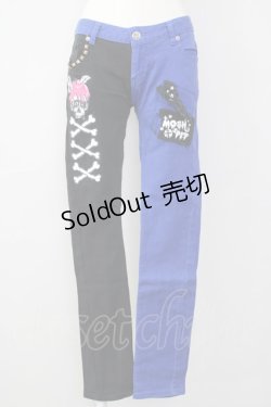 画像1: LISTEN FLAVOR / MOSHPIT 2TONE切替スキニーパンツ  ブルー×ブラック T-25-02-09-057-PU-PA-SA-ZI