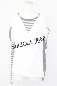 ALGONQUINS / 重ね着風ボーダートップス  ホワイト×ブラック T-25-02-09-005-AL-TO-SA-ZI