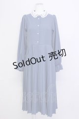 m petit by misako / レース襟プリーツワンピース L 青 T-25-02-21-023-LO-OP-SA-ZI