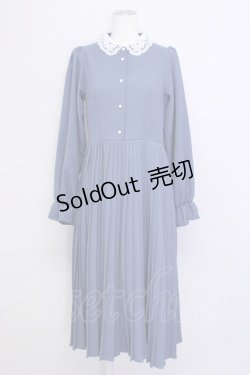 画像1: m petit by misako / レース襟プリーツワンピース L 青 T-25-02-21-023-LO-OP-SA-ZI