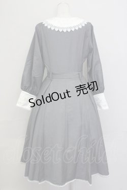 画像2: Faeriesdaffodil（海外ロリータブランド） / 襟刺繍長袖ワンピース XL グレーＸ白 T-25-02-21-025-LO-OP-SA-ZI