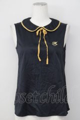MILK / M刺繍ノースリーブブラウス  黒Ｘマスタード T-25-02-21-013-ML-BL-SA-ZI
