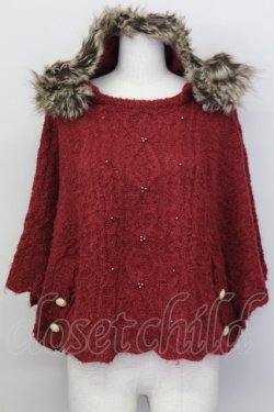 画像1: axes femme / フード付きニットポンチョ  ボルドー T-25-02-23-020-AX-TO-SA-ZT219