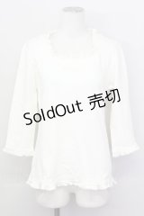 PINK HOUSE / 襟元フリル五分袖トップス L アイボリー T-25-02-23-004-LO-TO-SA-ZT219