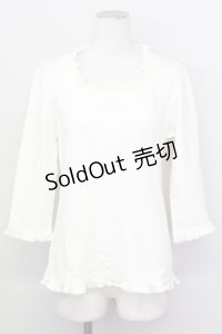 PINK HOUSE / 襟元フリル五分袖トップス L アイボリー T-25-02-23-004-LO-TO-SA-ZT219