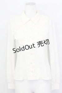 axes femme / 胸元フリルカットソー M アイボリー T-25-02-23-006-AX-TO-SA-ZT