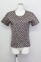 KANEKO ISAO / 花&格子柄Tシャツ  パープル T-25-02-23-017-EL-TO-SA-ZT219