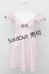 DelilaH / ドットリボン半袖ワンピース  ピンクＸ黒 T-25-03-08-021-LO-OP-SA-ZI