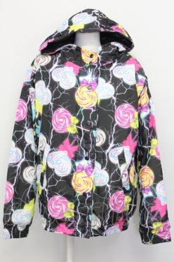 画像1: galaxxxy / キャンディ柄中綿ジャケット  ブラック T-25-03-08-031-PU-CO-SA-ZT-C046