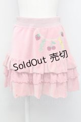 Emily Temple cute / 刺繍入りベロアフリルミニスカート  ピンク T-25-03-08-035-ET-SK-SA-ZI