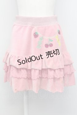 画像1: Emily Temple cute / 刺繍入りベロアフリルミニスカート  ピンク T-25-03-08-035-ET-SK-SA-ZI
