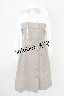 画像1: axes femme / チェックフードワンピース  白Ｘブラウン T-25-03-14-017-AX-OP-SA-ZT