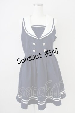 画像1: a.r.w / セーラー襟ノースリーブワンピース  ネイビーｘ白 T-25-03-14-020-LO-OP-SA-ZI