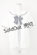 a.r.w / セーラー襟リボンタイ半袖ブラウス M 白Ｘ紺 T-25-03-14-003-LO-BL-SA-ZT