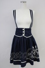 Amavel / カトラリー刺繍サス付きスカート  紺Ｘ白 T-25-03-14-028-CA-SK-SA-ZI
