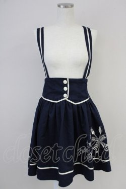 画像1: Amavel / カトラリー刺繍サス付きスカート  紺Ｘ白 T-25-03-14-028-CA-SK-SA-ZI