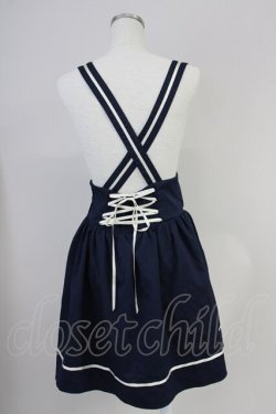 画像2: Amavel / カトラリー刺繍サス付きスカート  紺Ｘ白 T-25-03-14-028-CA-SK-SA-ZI